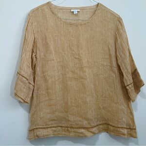 J. Jill PureJill Open Weave Linen 3/4 Sleeve Boxy Top S Petite Lagenlook Beach